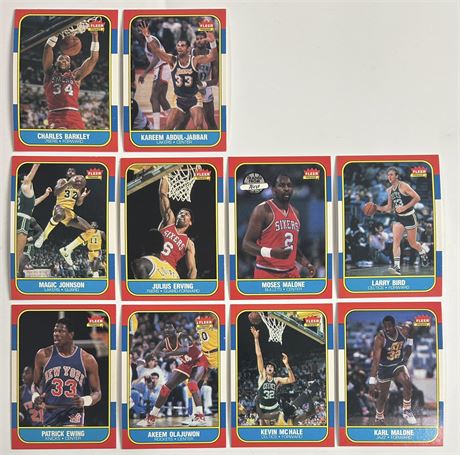 1986 Fleer Basketball Lot (10) w/ Bird, Johnson, Erving, and Olajuwon RC (READ)