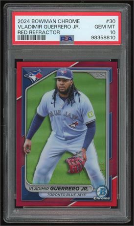 2024 Bowman Chrome #30 Vladimir Guerrero Jr Red Refractor 3/5 PSA 10 GEM MINT