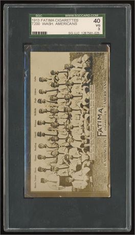 1913 T200 Fatima Team Cards Washington Americans w/ Walter Johnson SGC 3 VG