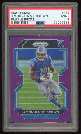 2021 Prizm #358 Amon-Ra St Brown RC Purple Prizm 34/125 PSA 9 MINT