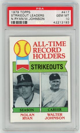 1979 Topps #417 Strikeout Leaders Ryan/Johnson PSA 10 GEM MINT