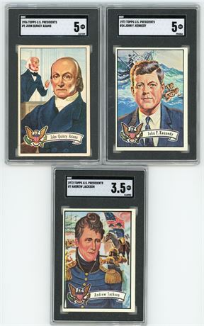 1972 Topps US Presidents SGC Graded Lot (3) w/ Kennedy, Jackson, and Adams