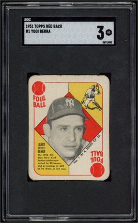 1951 Topps Red Back #1 Yogi Berra SGC 3