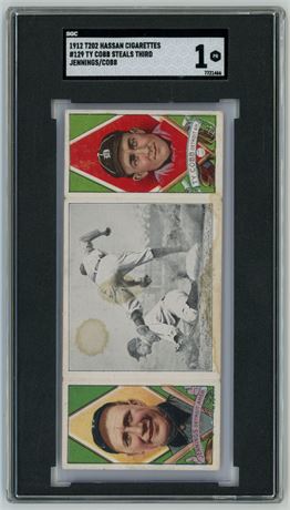 1912 T202 Hassan Triple Folder Jennings/Cobb Ty Cobb Steals Third SGC 1 POOR