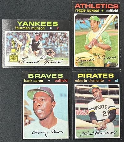 1971 Topps Iconic Cards Lot (4) w/ Clemente, Munson, Aaron and Jackson EX AVG