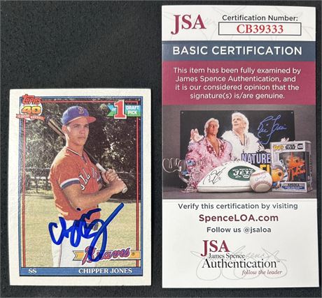 1991 Topps #333 Chipper Jones RC Autograph (JSA) Surface Scratch