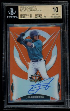 2019 Leaf Valiant Julio Rodriguez RC Orange Prismatic 26/35 Auto BGS Pristine 10