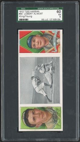 1912 T202 Hassan #90 Lobert Almost Caught Kling / Cy Young SGC 5 EX