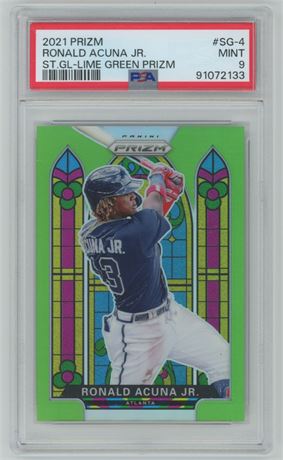 2021 Prizm Ronald Acuna Jr Stained Glass Lime Green Prizm 3/125 PSA 9 MINT