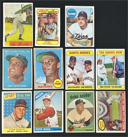1954-69 Baseball Card Star Lot (11) w/ Rose, Snider, Musial, E Mathews EX Avg.