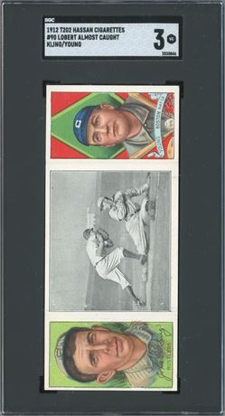 1912 T202 Hassan Triple Folder Kling/Young #90 Lobert Almost Caught SGC 3 VG