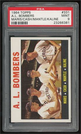 1964 Topps #331 AL Bombers Maris/Cash/Mantle/Kaline PSA 9 MINT Only One Higher