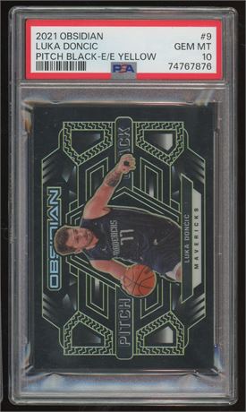 2021 Obsidian #9 Luka Doncic Pitch Black Electric Etch Yellow 1/10 PSA 10