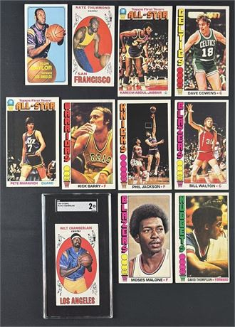 1969-1976 Topps Basketball SGC Graded/Raw Lot (11) w/ Wilt, Maravich, and Kareem
