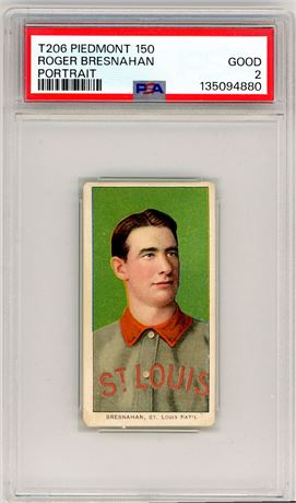 1909-1911 T206 Piedmont Roger Bresnahan Portrait PSA 2 GOOD