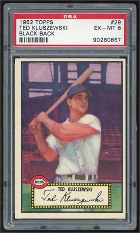 1952 Topps #29 Ted Kluszewski Black Back PSA 6 EXMT Scratch on Case