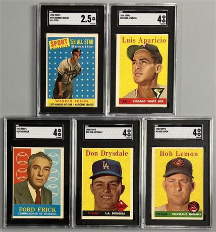 1958 Topps Baseball Stars SGC Graded Lot w/ Spahn & Drysdale (5)
