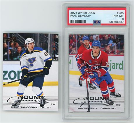 2025 Upper Deck Hockey Young Guns Lot (2) w/ PSA Graded Demidov PSA 8