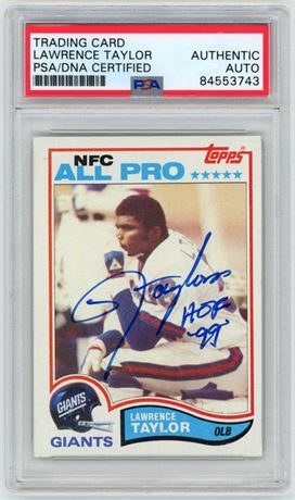 1982 Topps #434 Lawrence Taylor RC PSA Authentic Auto w/ "HOF 99" Inscription