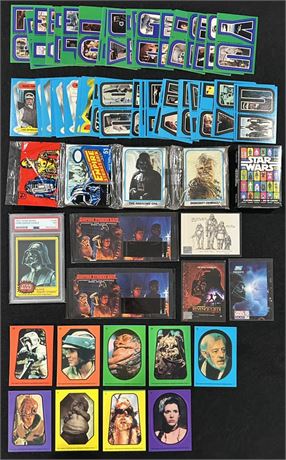 Vintage Star Wars Lot w/ 1980 Rack Pack/1977 Vader PSA 7/1980 & 1983 Stickers