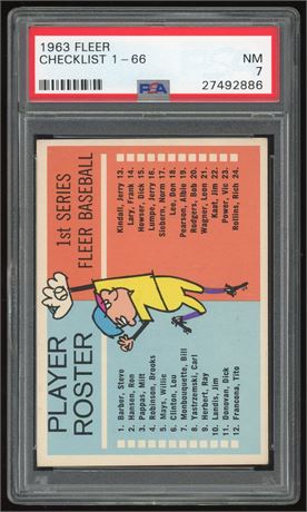 1963 Fleer Checklist 1-66 SP PSA 7 NM