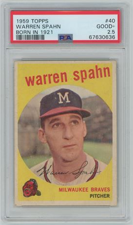 1959 Topps #40 Warren Spahn Born in 1921 PSA 2.5 GOOD+