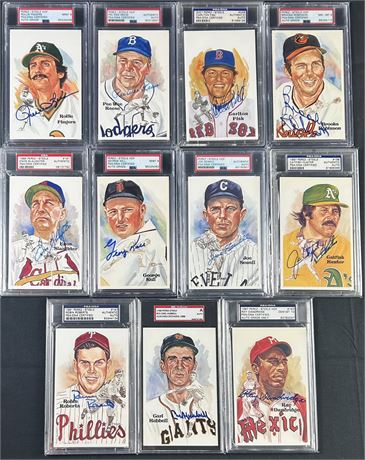 1980-2001 Perez-Steele Baseball PSA Auto Graded Lot (11) w/ B Robinson, and Fisk