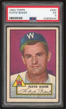1952 Topps #292 Floyd Baker PSA 5 EX SP Nicely Centered