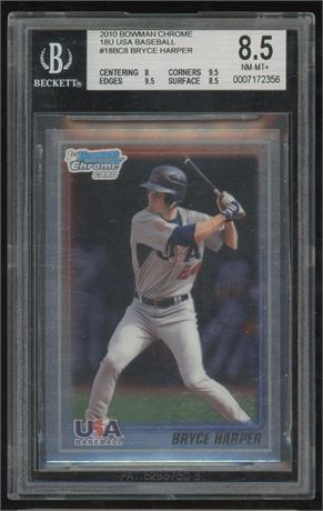 2010 Bowman Chrome Bryce Harper RC 18U USA Baseball BGS 8.5 NMMT+