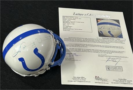Johnny Unitas Autographed Baltimore Colts Riddell Mini Helmet JSA