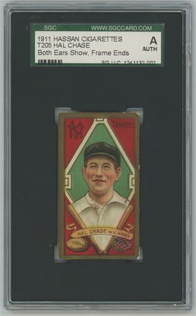 1911 T205 Hassan Hal Chase Both Ears Show, Frame Ends SGC AUTHENTIC