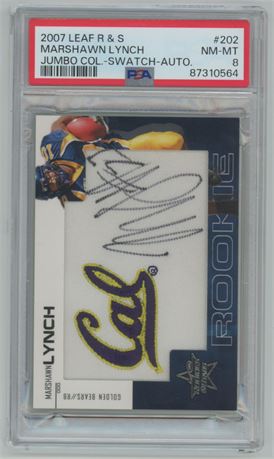 2007 Leaf Rookies and Stars Marshawn Lynch Auto 11/12  PSA 8 NMMT