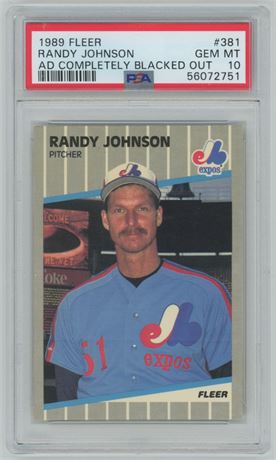 1989 Fleer #381 Randy Johnson Ad Completely Blacked Out PSA 10 GEM MINT