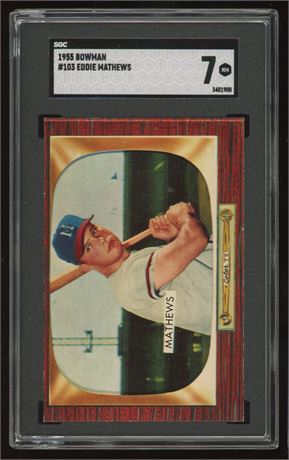 1955 Bowman #103 Eddie Mathews SGC 7 NM Only 16 Higher