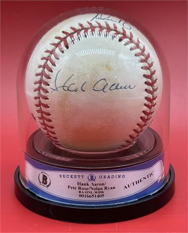 Ryan/Aaron/Rose Signed Official National League Baseball Beckett Authentic