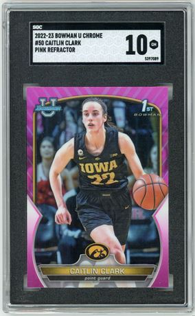 2022 Bowman U Chrome #50 Caitlin Clark 1st Bowman Pink Refractor SGC 10 GEM MINT