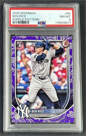 2025 Bowman #85 Ben Rice RC Purple Pattern 59/199 PSA 8 NMMT