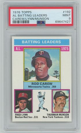 1976 Topps #192 AL Batting Leaders Carew/Lynn/Munson PSA 9 MINT