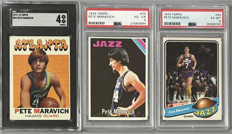 1971-79 Graded Pete Maravich Lot (3) w/ 2nd Year SGC 4
