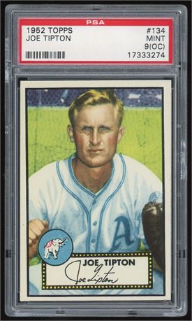 1952 Topps #134 Joe Tipton Cream Back PSA 9 (OC)
