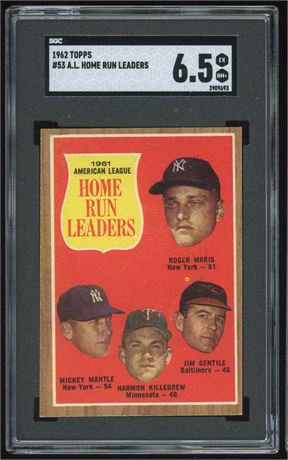 1962 Topps #53 Mantle/Maris/Killebrew/Gentile AL Home Run Leaders SGC 6.5 EXMT+