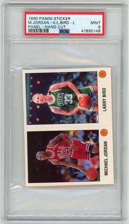 1990 Panini Sticker Jordan/Bird Panel Hand Cut PSA 9 MINT