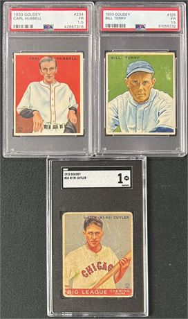 1933 Goudey Hall of Fame Graded Lot (3) w/ Hubbell and Cuyler RC's