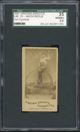 1887 Virginia Brights N49 53-Anonymous Girl Cyclist SGC 2.5 Good+