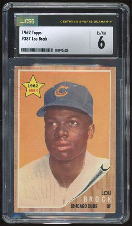 1962 Topps #387 Lou Brock RC CSG 6 EXMT