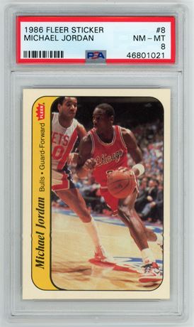 1986 Fleer Sticker #8 Michael Jordan RC PSA 8 NMMT