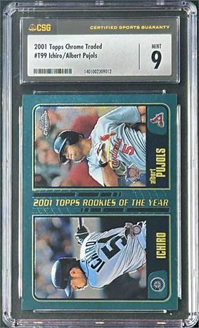2001 Topps Chrome Traded #T99 Ichiro / Pujols RC CSG 9