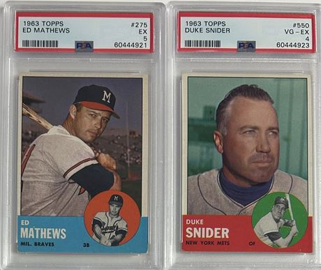 1963 Topps PSA Graded HOF Lot (2) w/ Mathews, and Snider