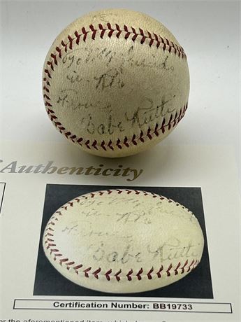 Babe Ruth Autographed 1934-1939 Era Official American League Baseball JSA LOA