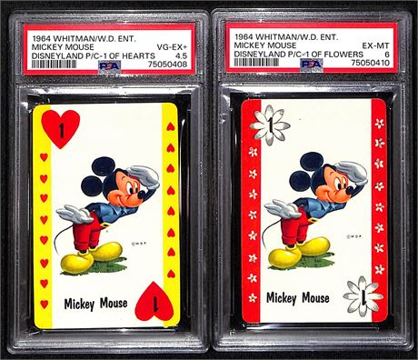 (2) 1964 Whitman/W.D. Ent Mickey Mouse PSA Lot Disneyland playing Cards